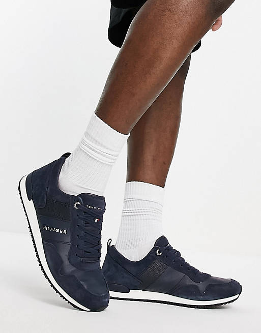 Understanding forgive builder Tommy Hilfiger iconic leather suede mix runner sneakers in navy | ASOS