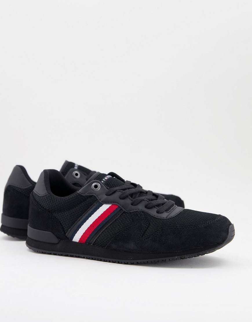 Tommy Hilfiger iconic mix runner trainer with side stripe logo in black