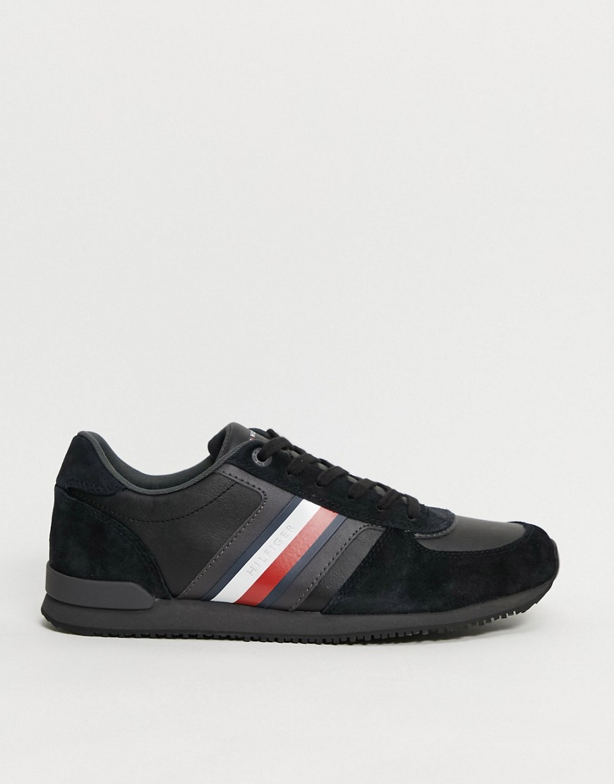Tommy Hilfiger iconic runner trainer in black with side flag stripe