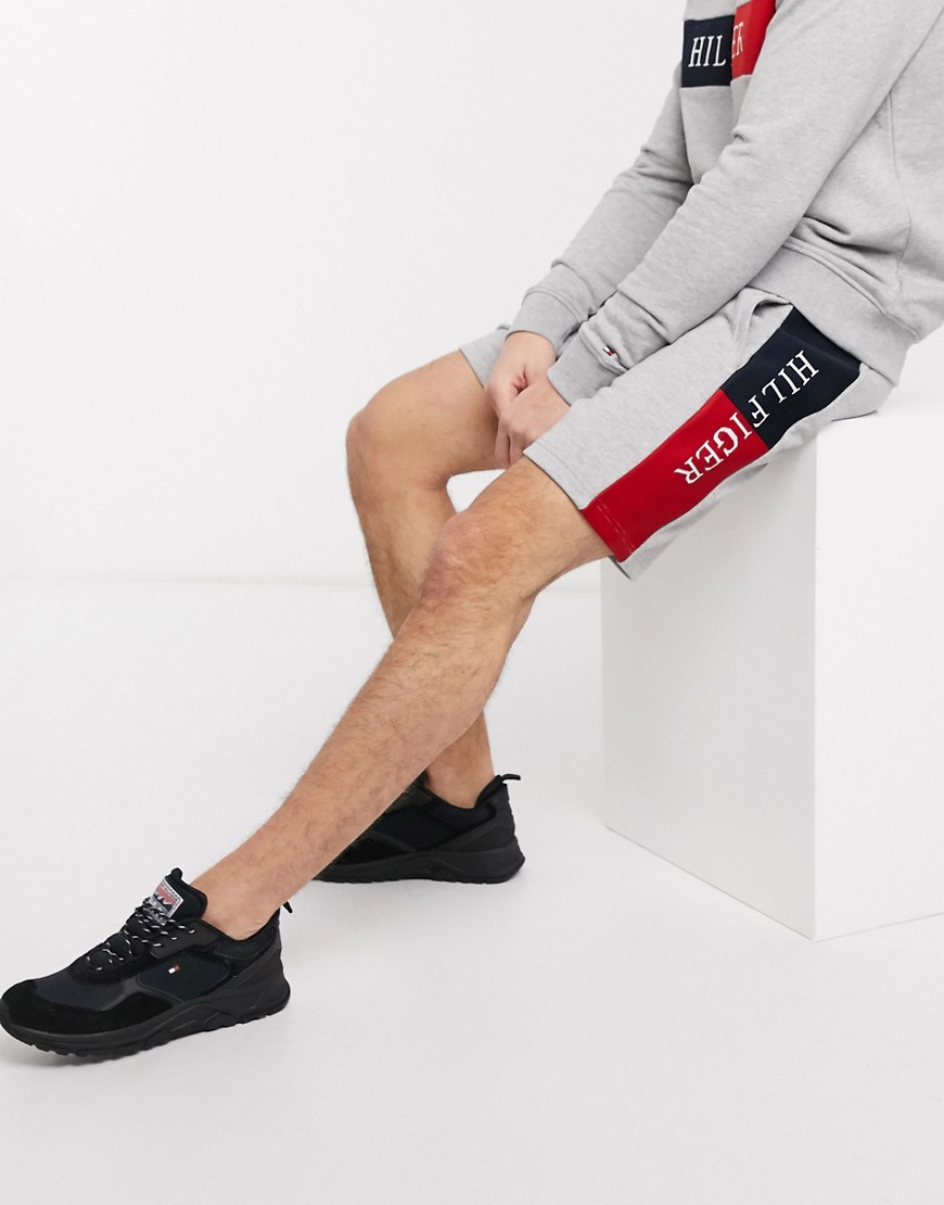 Tommy Hilfiger intarsia flag logo side insert sweat shorts in medium grey heather