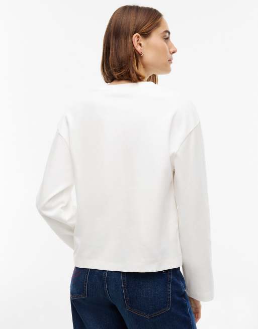 Tommy Hilfiger Interlock knit relaxed long sleeve t-shirt in ecru, 4 of 6