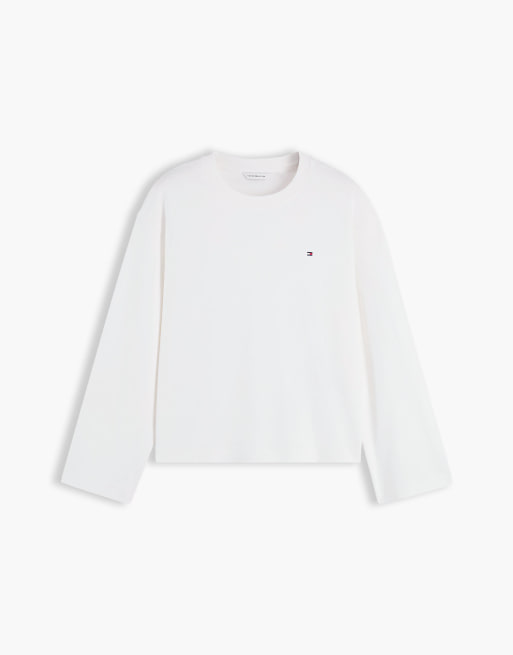 Tommy Hilfiger Interlock knit relaxed long sleeve t-shirt in ecru, 5 of 6