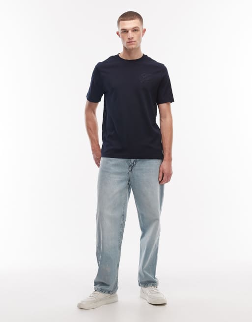 Tommy Hilfiger – Interlock-T-Shirt in Marineblau mit Schriftzug, 2 von 5