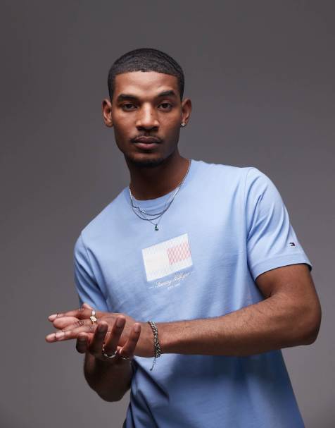 Tommy Hilfiger Ithaca stripe flag t-shirt in bright light blue