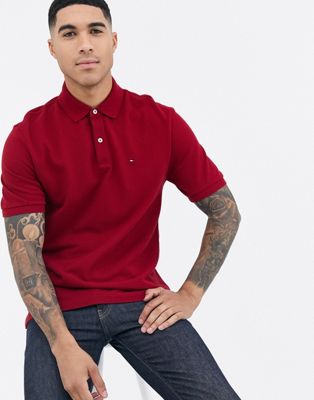 red tommy hilfiger collared shirt