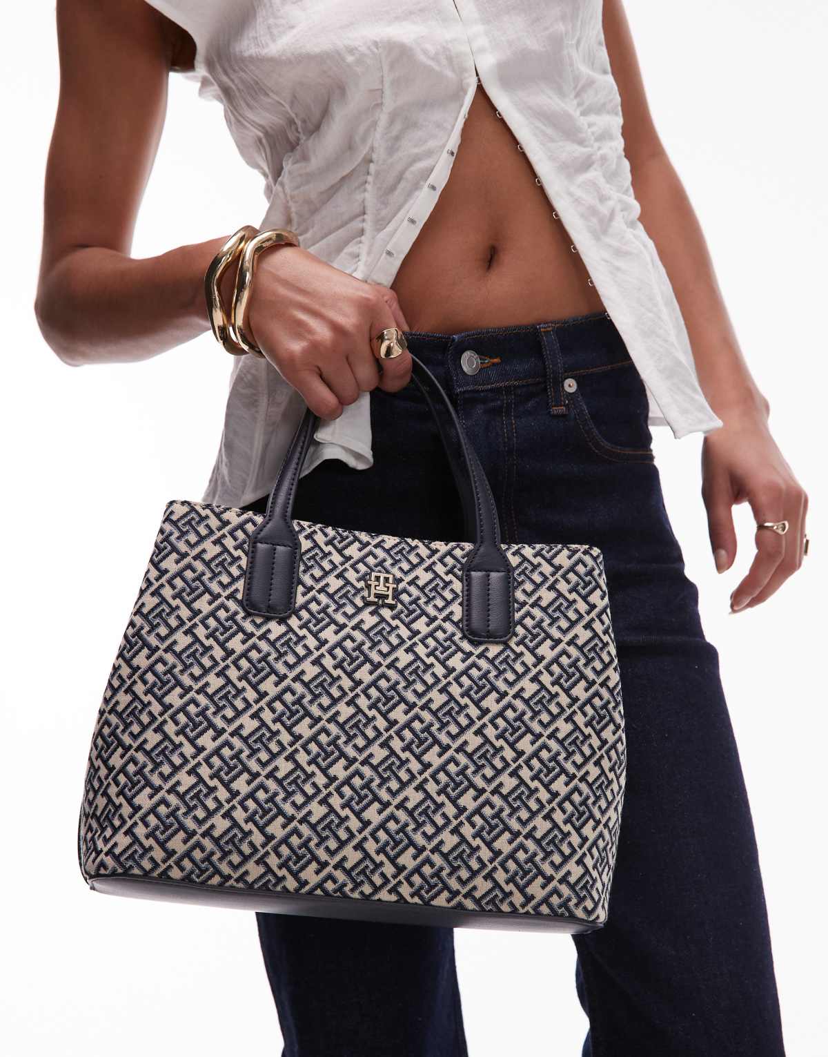 Tommy Hilfiger jacquard monogram handbag in blue