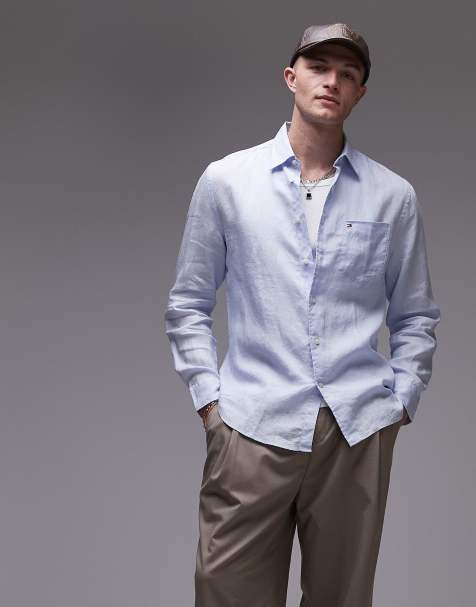 Tommy Hilfiger linen long sleeve shirt in pale blue