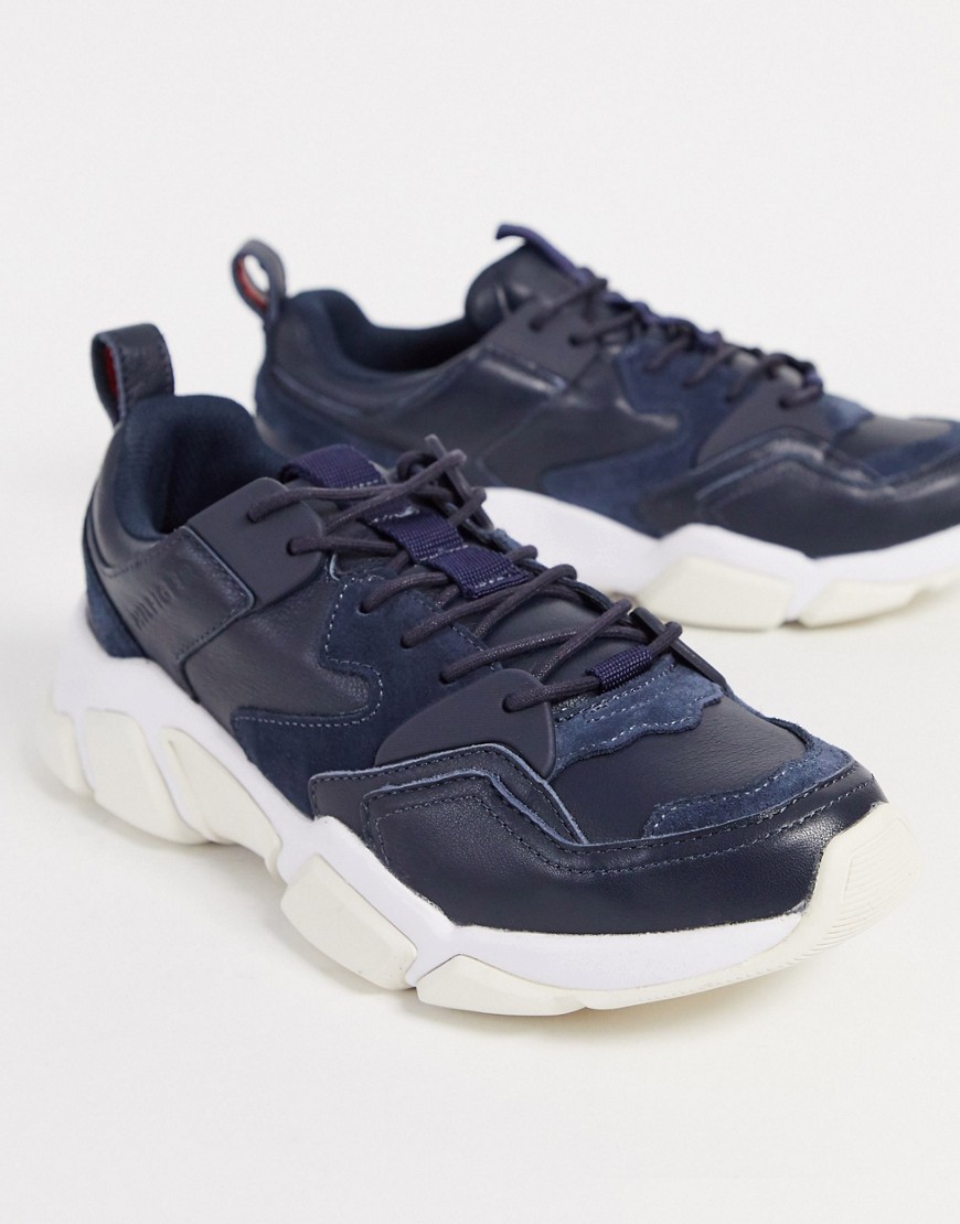 Tommy Hilfiger Jeans chunky leather trainers-Navy