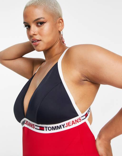 Tommy Hilfiger Jeans Curve - Maillot 1 pièce à bonnets triangle - Rouge , 3 de 4