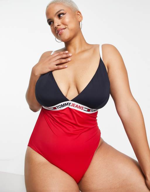 Tommy Hilfiger Jeans Curve - Maillot 1 pièce à bonnets triangle - Rouge , 4 de 4