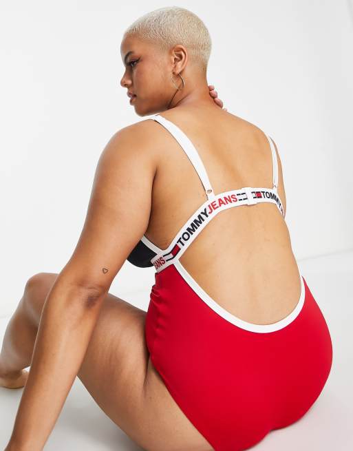 Tommy Hilfiger Jeans Curve – Röd baddräkt med trekantsöverdel , 2 av 4