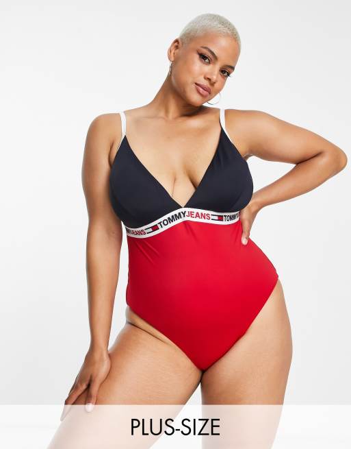 Tommy Hilfiger Jeans Curve triangle swimsuit in red