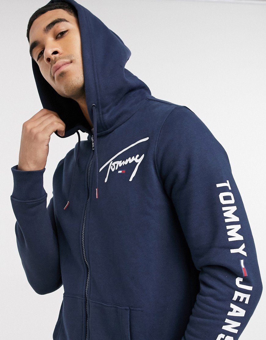 Tommy Hilfiger Jeans - Felpa con cappuccio zip e logo Tommy-Navy