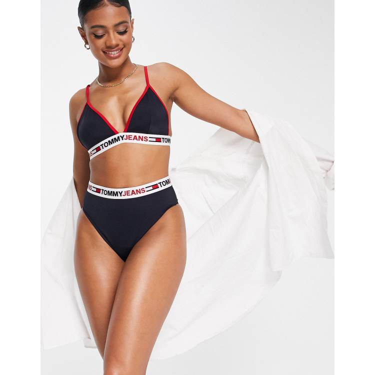 værktøj lejlighed Bliver værre Tommy Hilfiger Jeans high waist cheeky bikini bottom in navy blue | ASOS