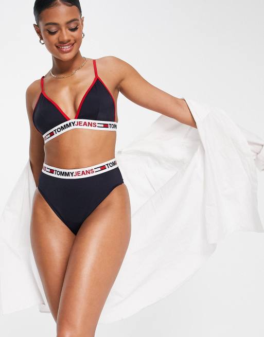 værktøj lejlighed Bliver værre Tommy Hilfiger Jeans high waist cheeky bikini bottom in navy blue | ASOS