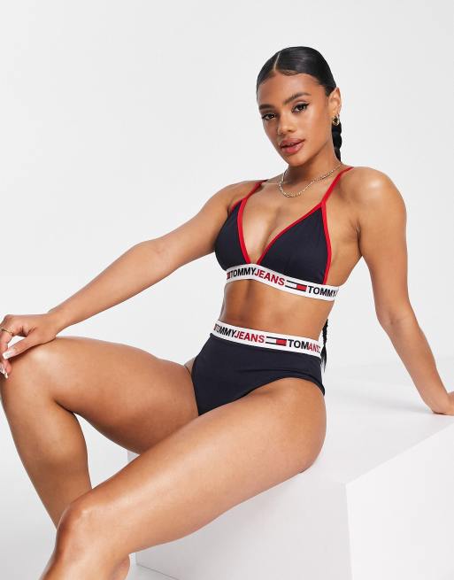 værktøj lejlighed Bliver værre Tommy Hilfiger Jeans high waist cheeky bikini bottom in navy blue | ASOS