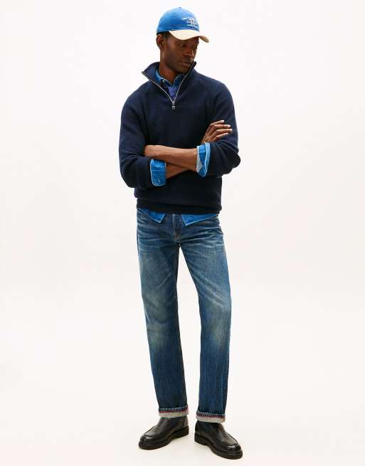 Tommy Hilfiger – Jeans in Dunkelblau mit regulärem, geradem Schnitt und Falteneffekt