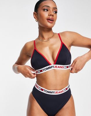 Tommy Hilfiger Jeans triangle bikini top in navy blue  - ASOS Price Checker