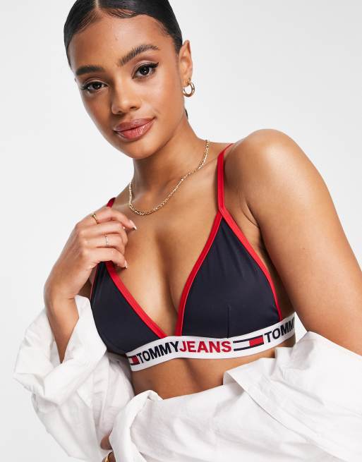 Tommy Hilfiger Jeans triangle bikini top in navy blue