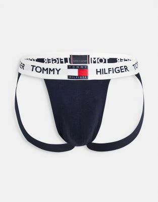 Tommy Hilfiger jock strap with burnout stars and flag logo waistband in navy