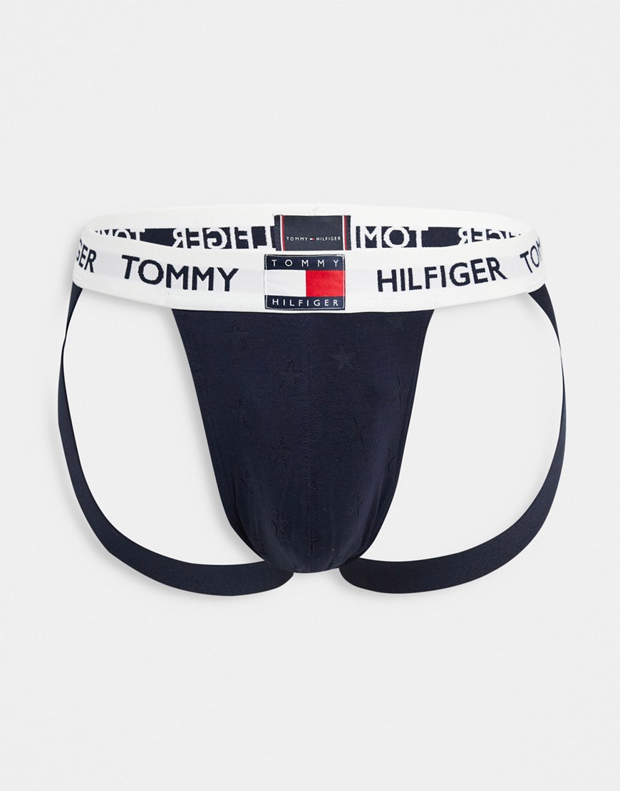 Tommy Hilfiger jock strap with burnout stars and flag logo waistband in navy