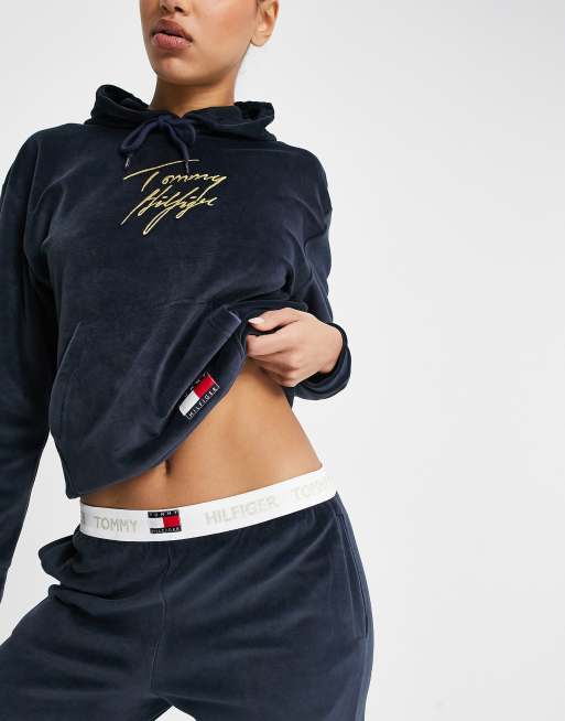 Tommy Hilfiger - Joggingbroek van zacht velours in marineblauw, 3 van 4
