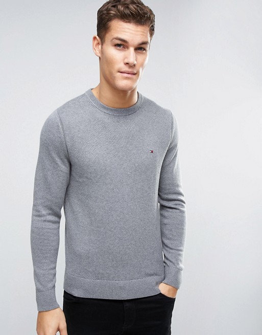 Tommy Hilfiger Jumper With Flag Logo In Grey Cotton | ASOS