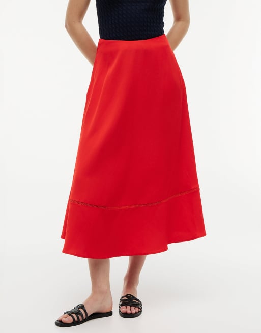 Tommy Hilfiger jupe midi évasée en lin rouge feu, 2 de 6