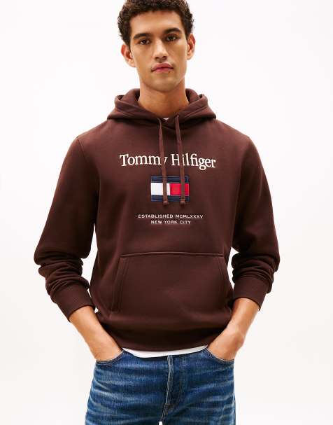 Tommy Hilfiger – Kapuzenpullover aus Flex-Fleece in Dunkelbraun mit Logostickerei - view 1