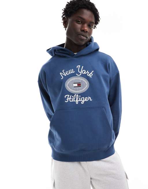 Tommy Hilfiger – Kapuzenpullover in Blau mit Stickerei