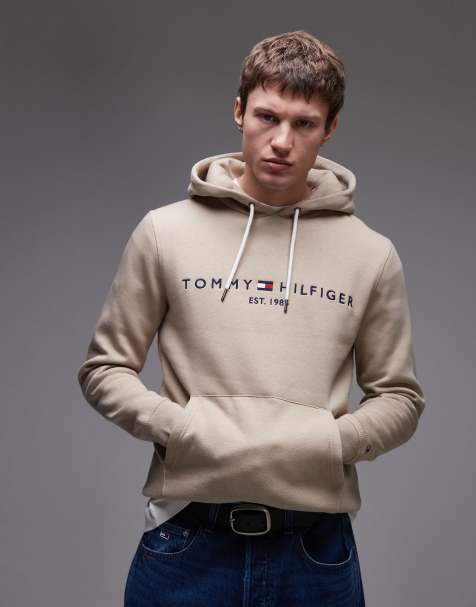 Tommy Hilfiger – Kapuzenpullover in Hellbraun mit Kordelzug und Logo-Stickerei - view 1