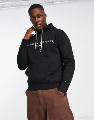 Kapuzenpullover mit gesticktem Flaggenlogo in Schwarz Schwarz S
