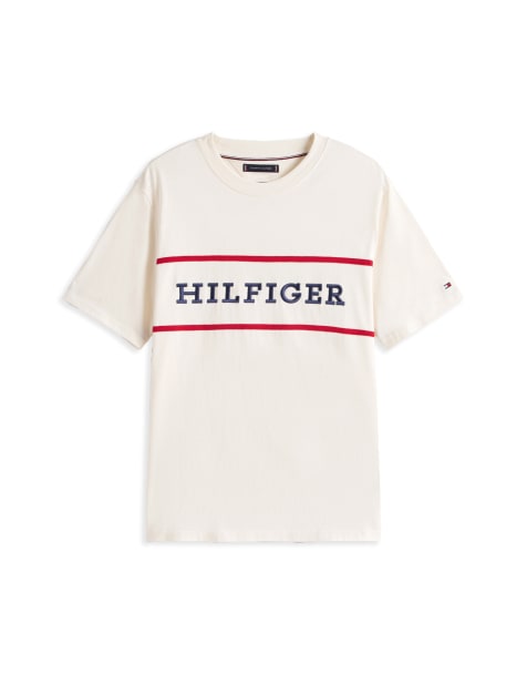 Tommy Hilfiger – Kastiges T-Shirt in Wollweiß mit US-Americana-Logo im Farbblock-Design - view 1