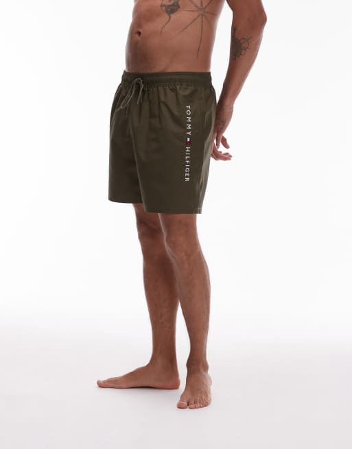 Tommy Hilfiger – Khakigröna badshorts med dragsko och logga på sidan, 4 av 4