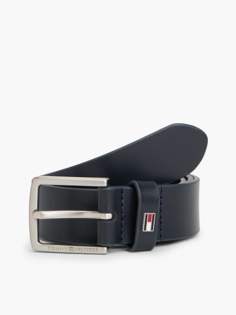 Tommy Hilfiger – Kids' – Ledergürtel in Dunkelblau mit eckiger Schnalle und Emaille-Flag - view 1
