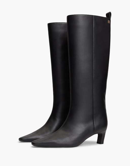 Tommy Hilfiger Kitten heel leather knee-high boots in black, 2 of 7