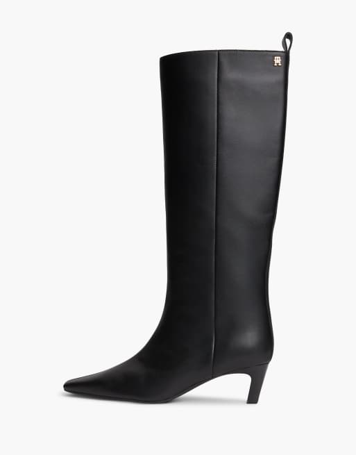 Tommy Hilfiger Kitten heel leather knee-high boots in black, 7 of 7