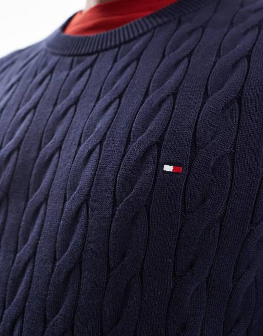 Tommy Hilfiger - Klassieke kabelgebreide trui in marineblauw, 3 van 4