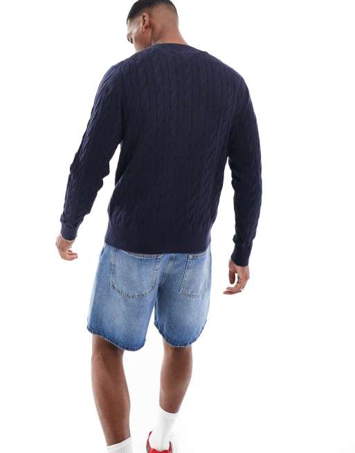 Tommy Hilfiger – Klassischer Strickpullover in Marineblau mit Zopfmuster, 4 von 4