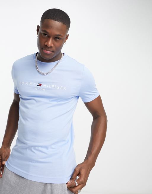 Tommy Hilfiger – Klassisches T-Shirt mit Logo in ASOS Hellblau 