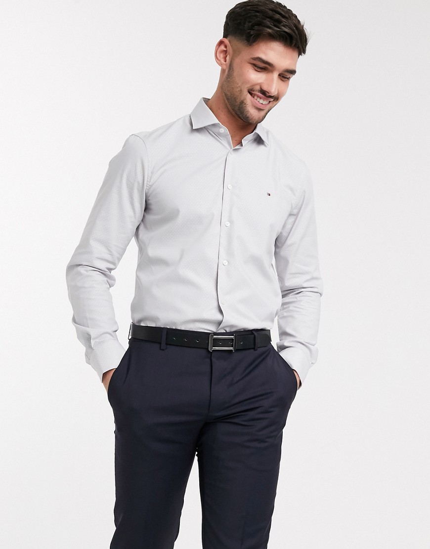 Tommy Hilfiger – Klassisk skjorta med smal passform och mikro-design-Grå