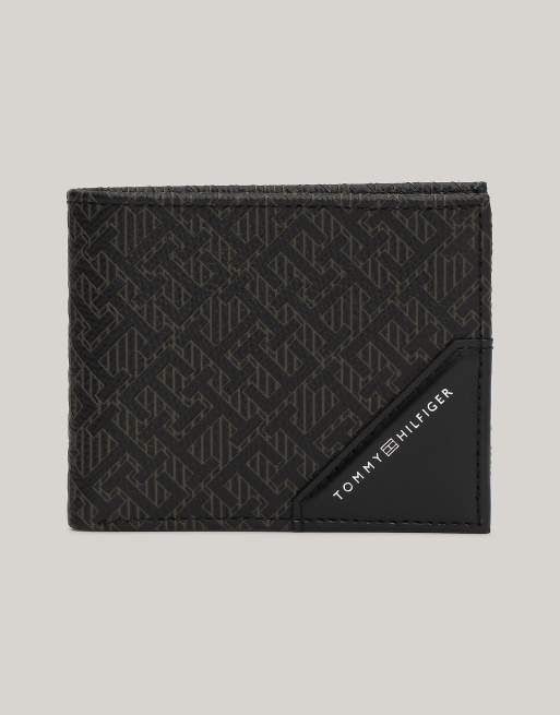 Tommy Hilfiger – Kleine Lederbrieftasche in Schwarz mit TH-Monogramm