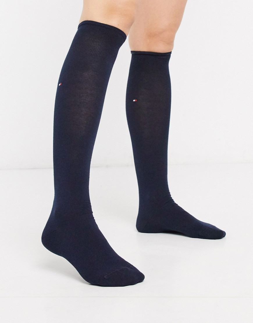 Tommy Hilfiger - Kniehoge sokken met logo in marineblauw