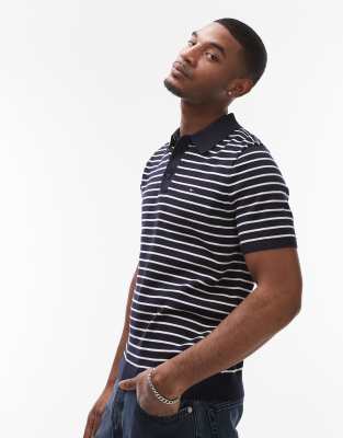 knit polo shirt in navy stripe