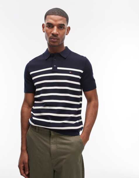 Tommy Hilfiger knit polo shirt in navy stripe - view 1