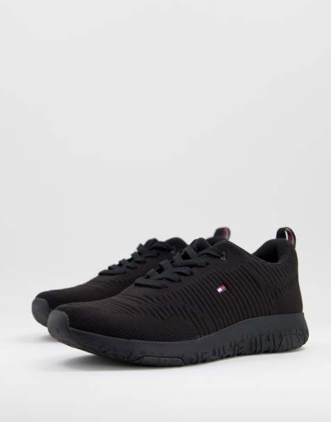 Tommy Hilfiger knit runner trainer with small flag logo in black - view 1