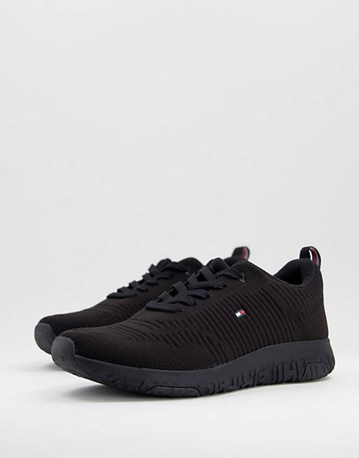 Tommy Hilfiger knit runner trainer with small flag logo in black