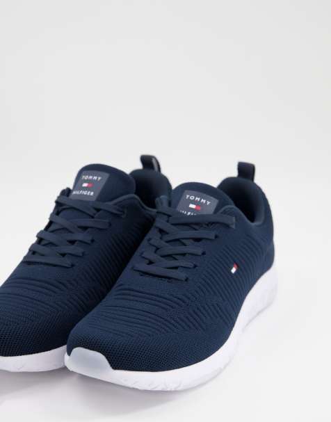 Tommy Hilfiger knit runner trainer with small flag logo in navy - view 1