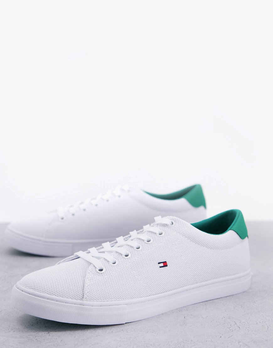 Tommy Hilfiger knit vulc sneakers with green detail and flag logo in white