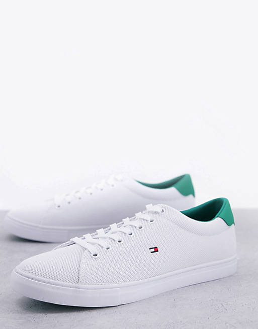 Tommy Hilfiger knit vulc trainer with green detail and flag logo in white